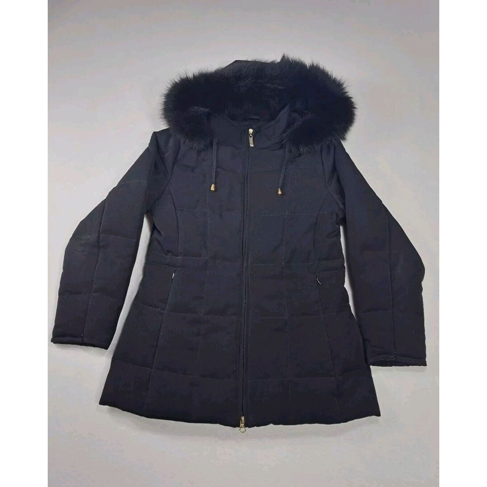 Bromley Sport Jacket Women PXS Black Down Feathers Fox Fur Insulated Puffer Coat